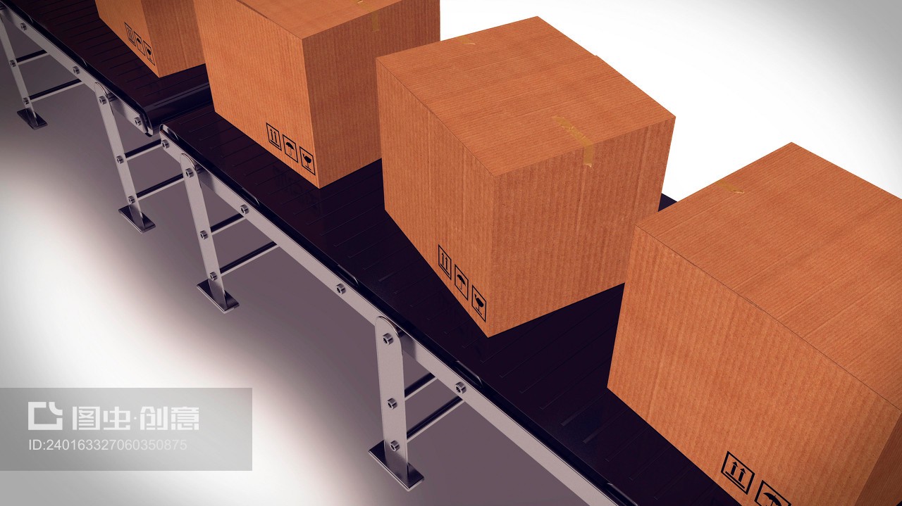 3d render of Conveyor belt with package. Concept